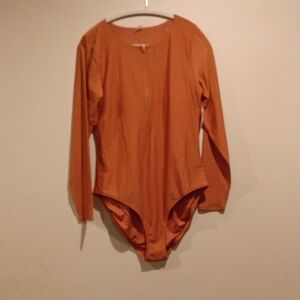 Long-Sleeve Kids One-Piece Swimsuit in Rust Orange